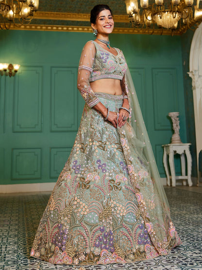 Reception-ready pistachio green lehenga outfit look
