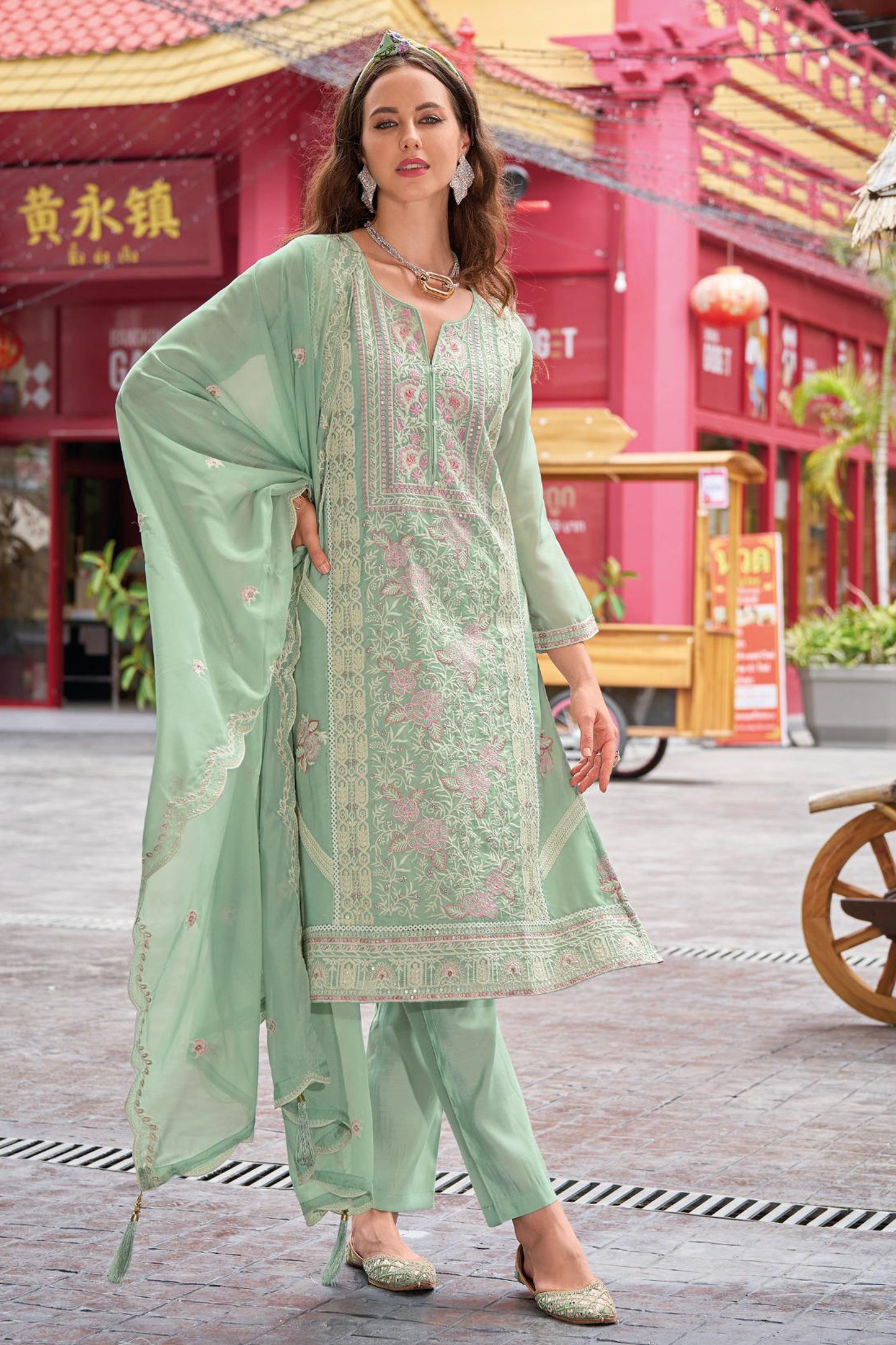 pistachio green salwar kameez full front view