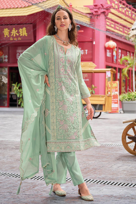 pistachio green salwar kameez full front view