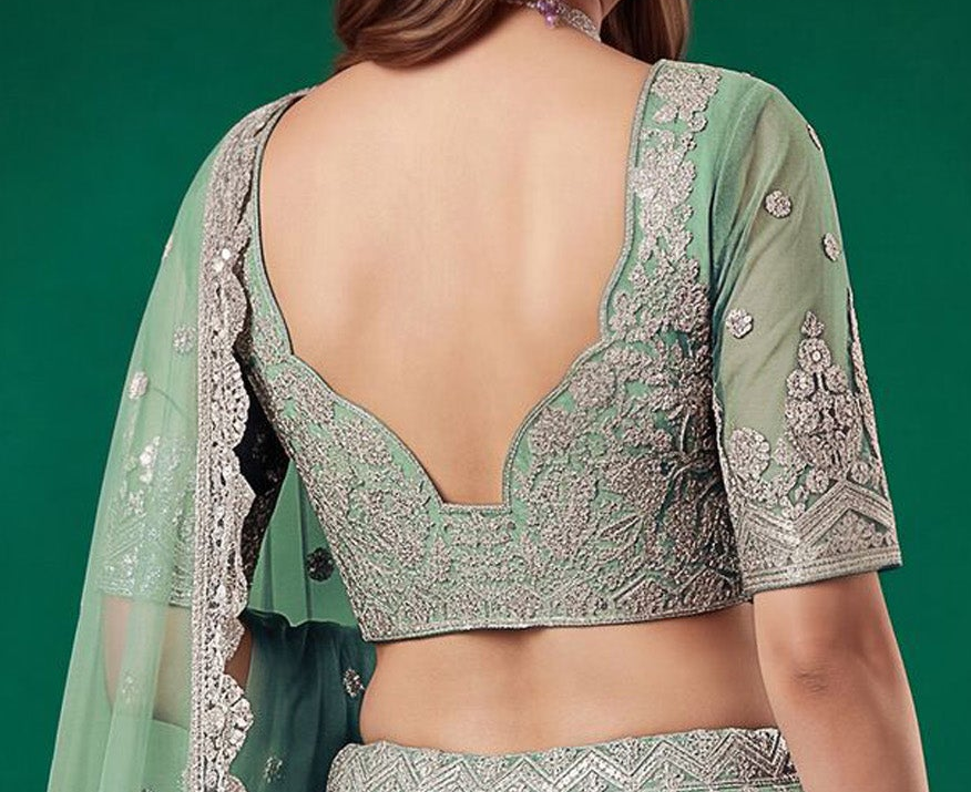 Pistachio green blouse with Zari and Dori embroidery detail