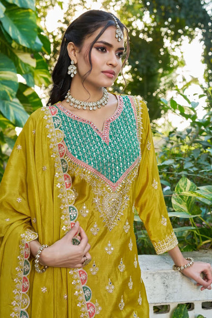 Woman wearing palazzo pants with embroidered dupatta