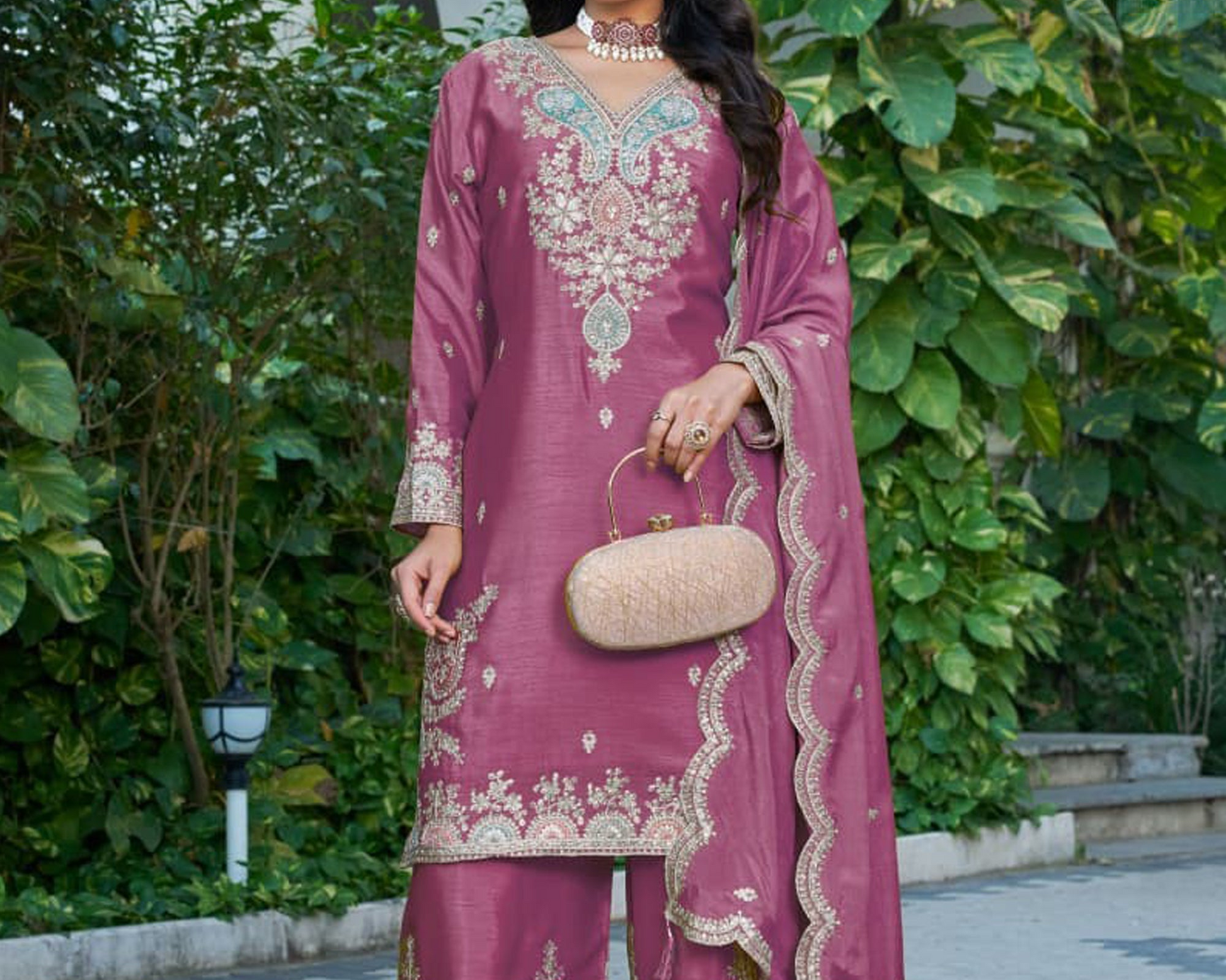 Wide Leg Palazzo Pants With Sequence And Dhaga Work