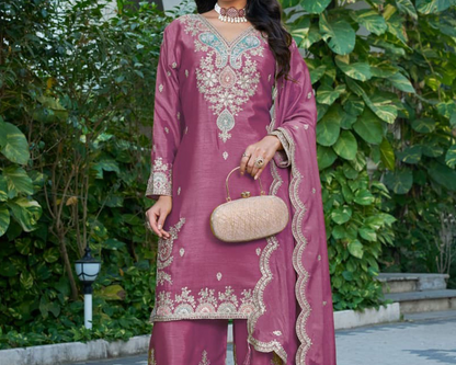 Wide Leg Palazzo Pants With Sequence And Dhaga Work