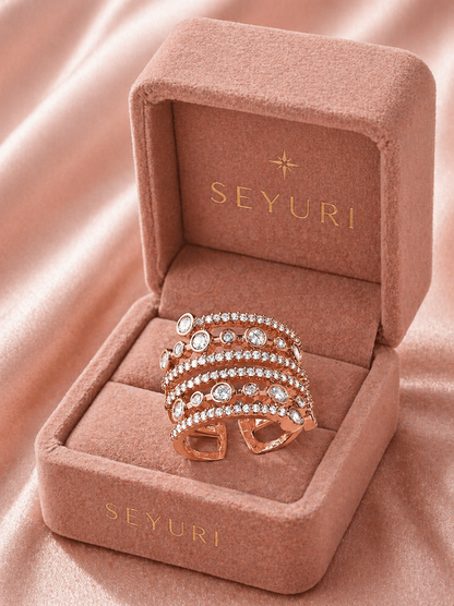 premium crystal ring in rose gold finish
