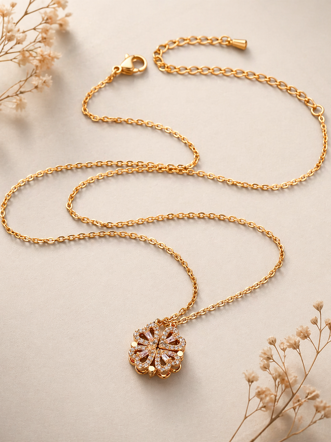 premium crystal heart pendant necklace close up
