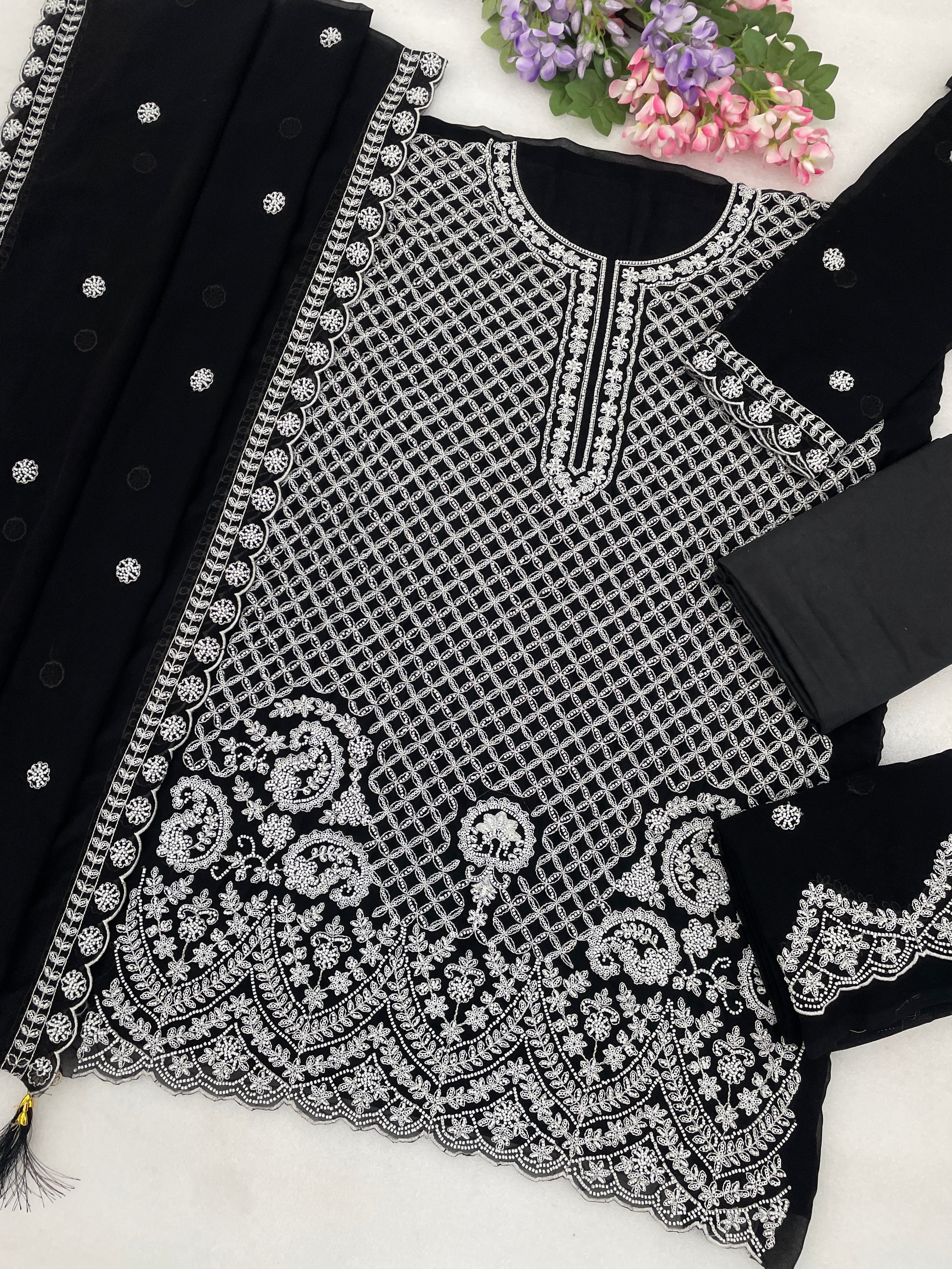 Reception sharara dress with embroidered beads detailing