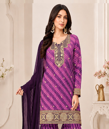 Magenta pink Fox Georgette Sharara outfit