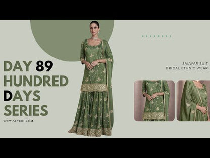 Pakistani Sharara Suit for Party Wear In Olive Green With Embroidery