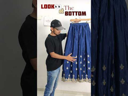 Navy Blue Palozzo Pants For Evening Celebration Wear
