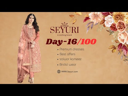 Indian Salwar Kameez Side View Showing Organza Dupatta with Latkan Work - Festive Outfit