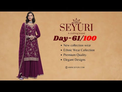 Wine Palazzo Suit Styling Video | Indian Wedding Outfit Ideas | Embroidered Chinon Dress for Bridal Functions | Pakistani Salwar Kameez Dupatta Set | Designer Ethnic Wear USA