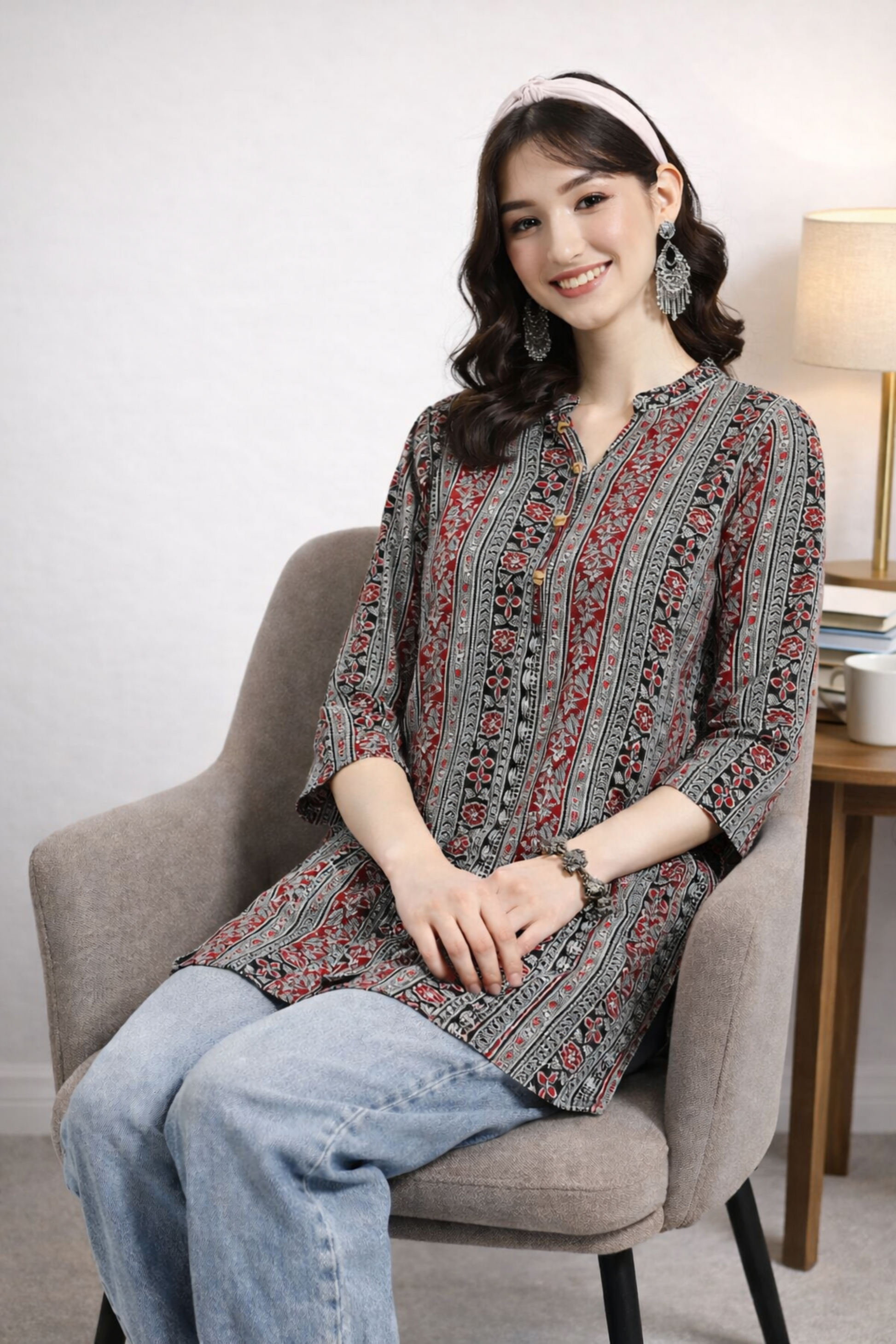 Multicolor short kurti styled for office wear