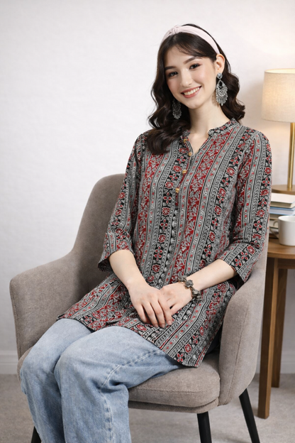 Multicolor short kurti styled for office wear