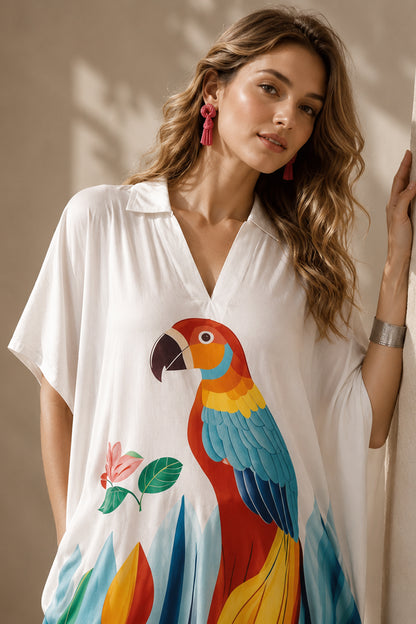 Woman wearing Printed kurti with tropical bird design