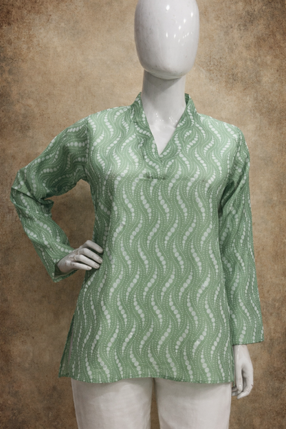 detailed pattern view of sage green women top