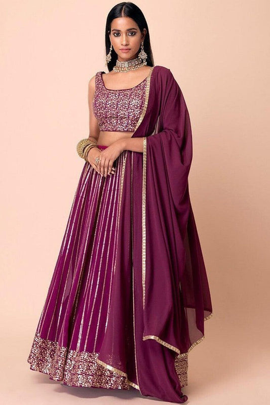 Purple chaniya choli full front view with dupatta