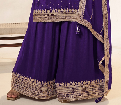 Purple palazzo outfit for reception wear