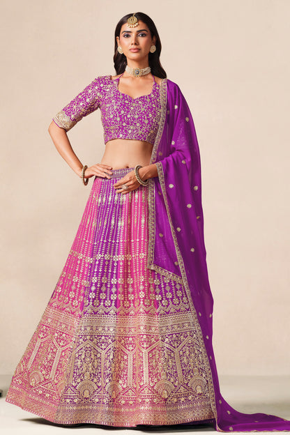 Sequin work detail on the purple lehenga choli