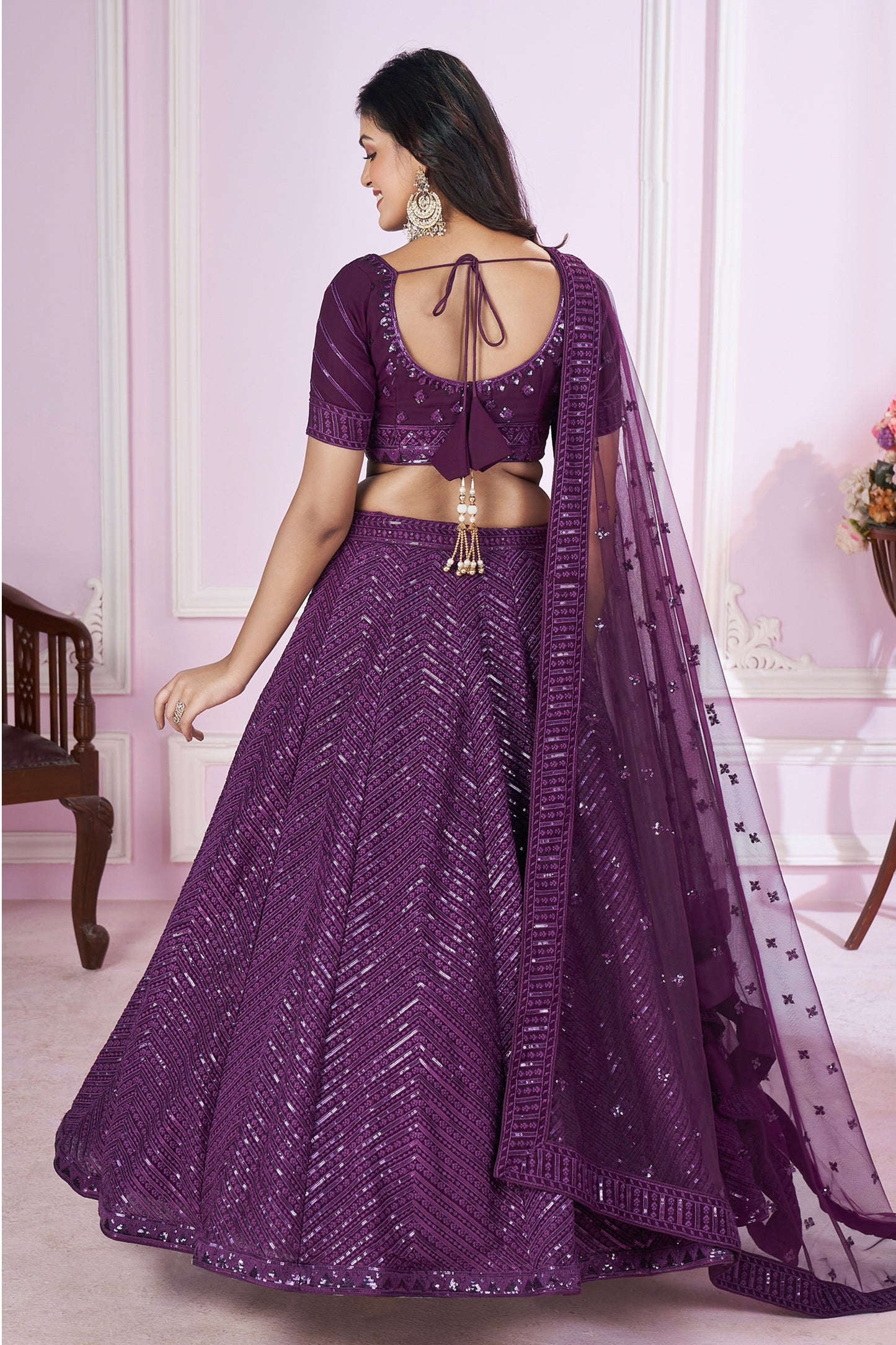 Festive Navratri look in light purple color lehenga
