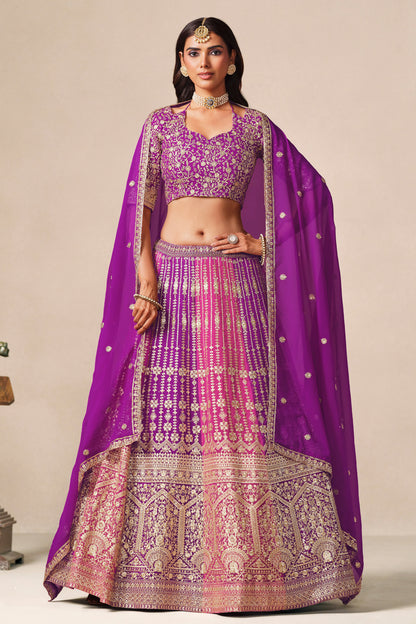 Purple lehenga choli with blouse and matching dupatta