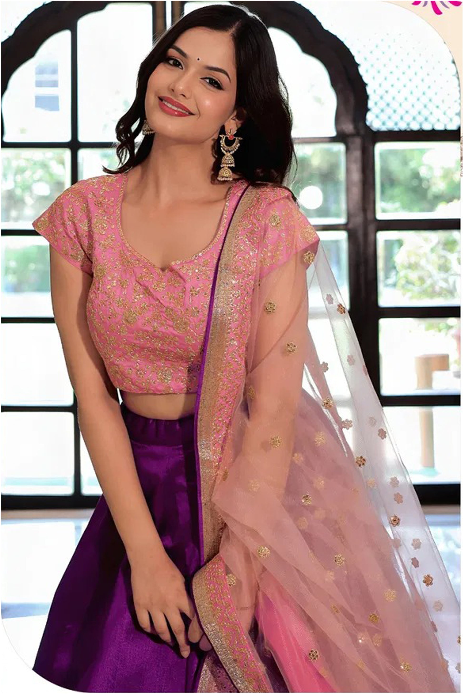 Purple Lehenga Choli styled for sangeet celebration