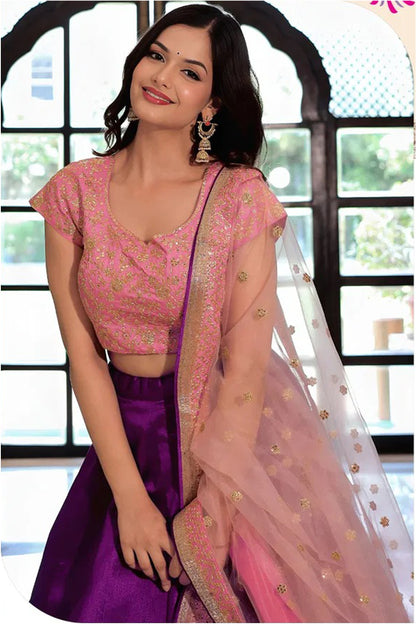 Purple Lehenga Choli styled for sangeet celebration