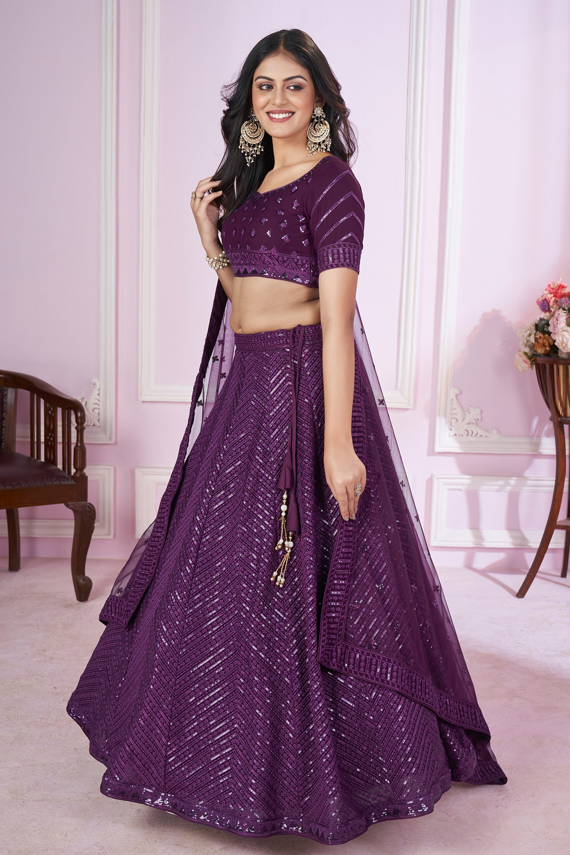Wedding-ready purple lehenga choli styled look