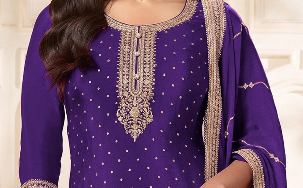 Purple party wear suit with palazzo pants