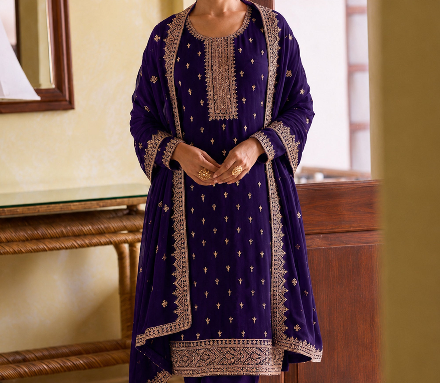 Ready to wear wedding salwar in royal purple georgette