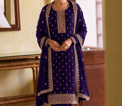 Ready to wear wedding salwar in royal purple georgette