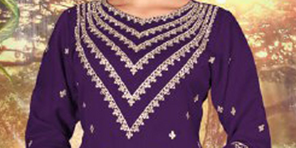 Purple plazzo suit for women front view with heavy embroidery