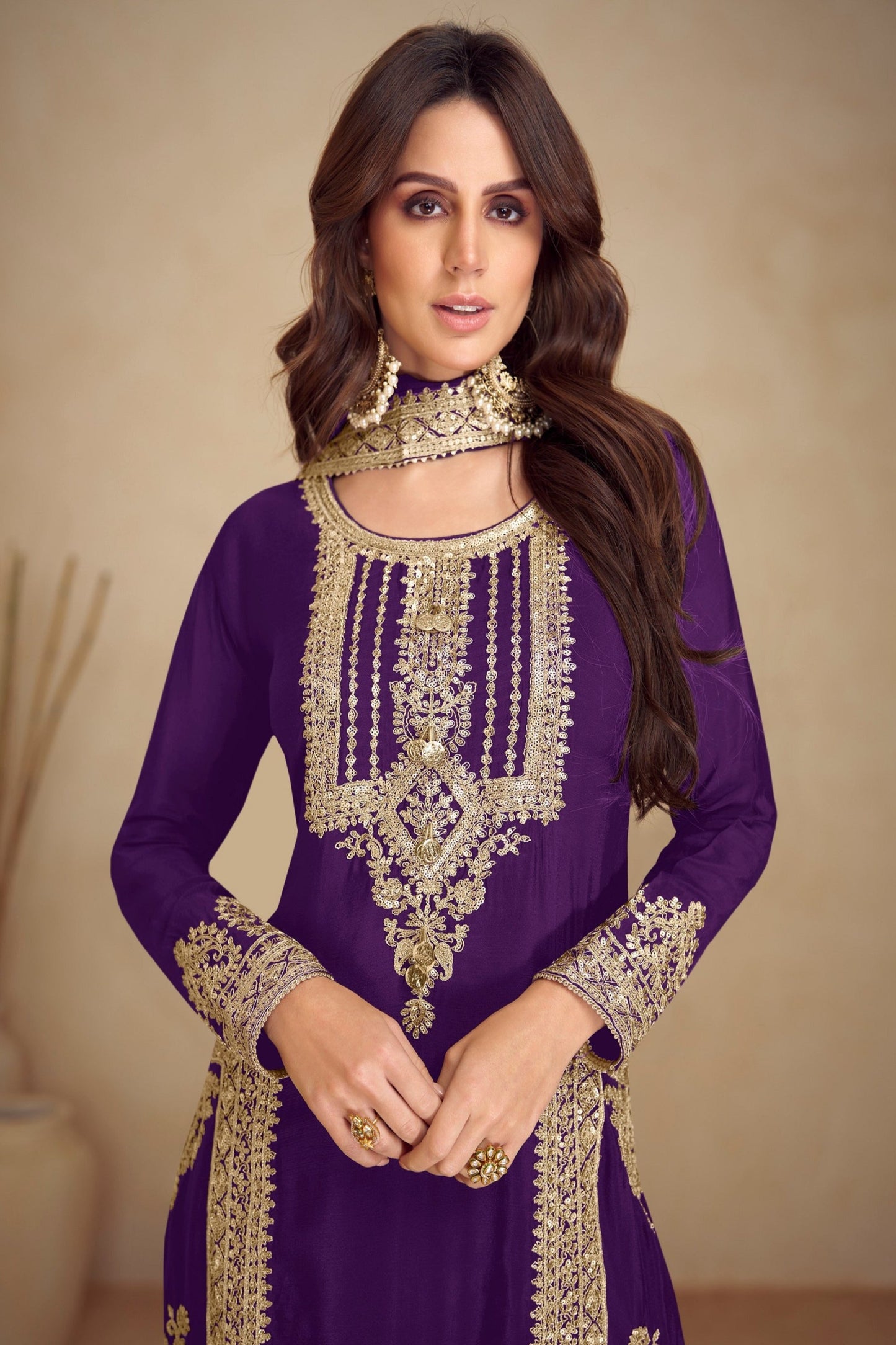 purple salwar kameez and matching dupatta set
