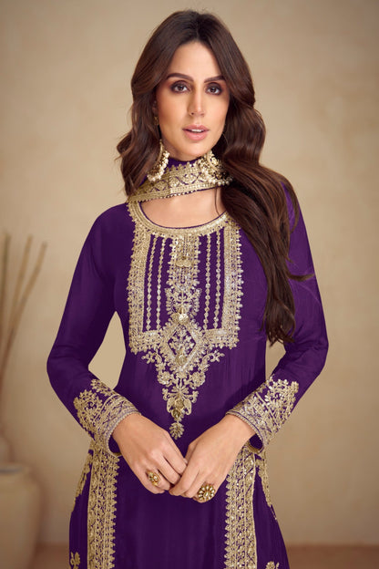 purple salwar kameez and matching dupatta set
