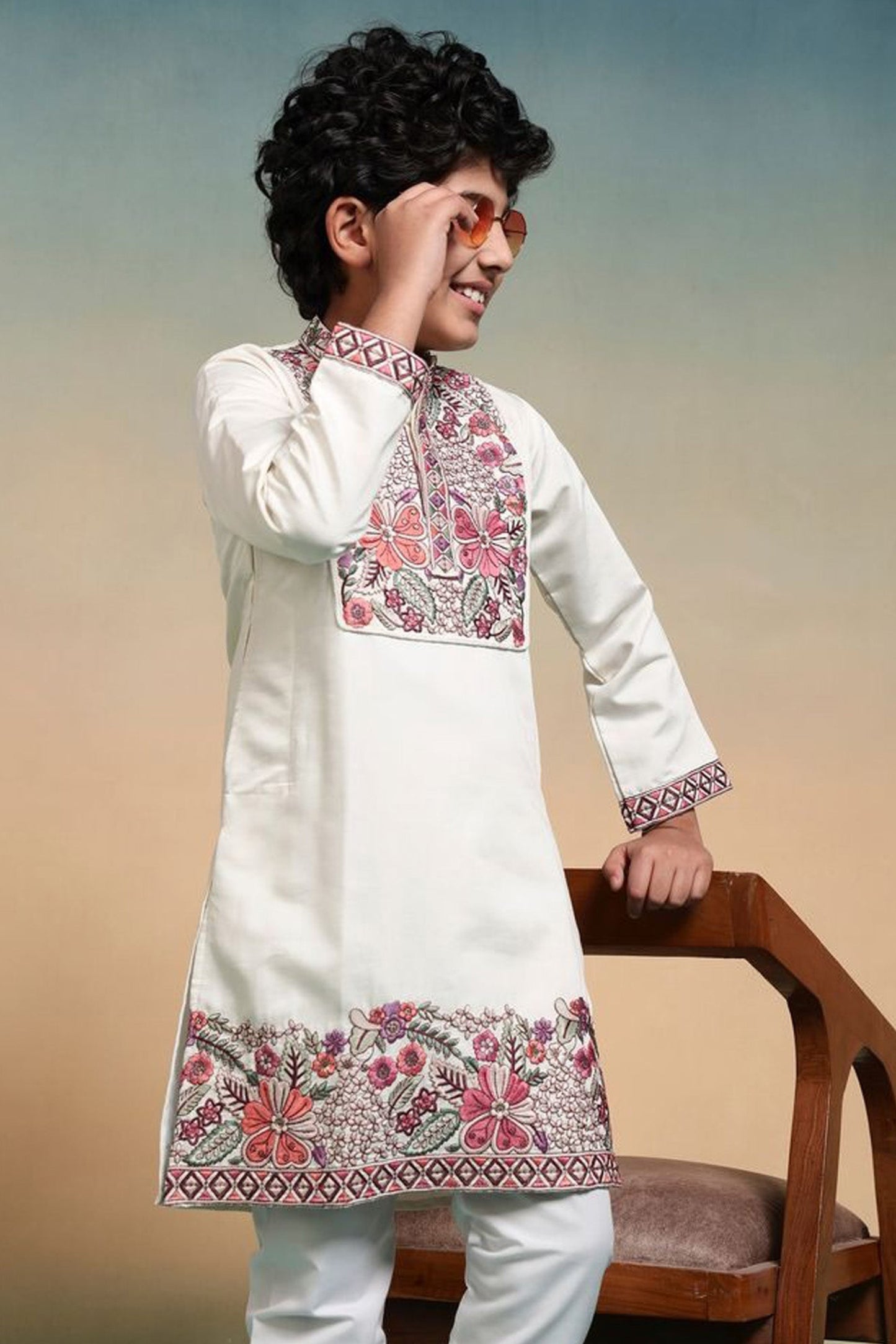 White indian wear set for 6-7 years boys kurta look