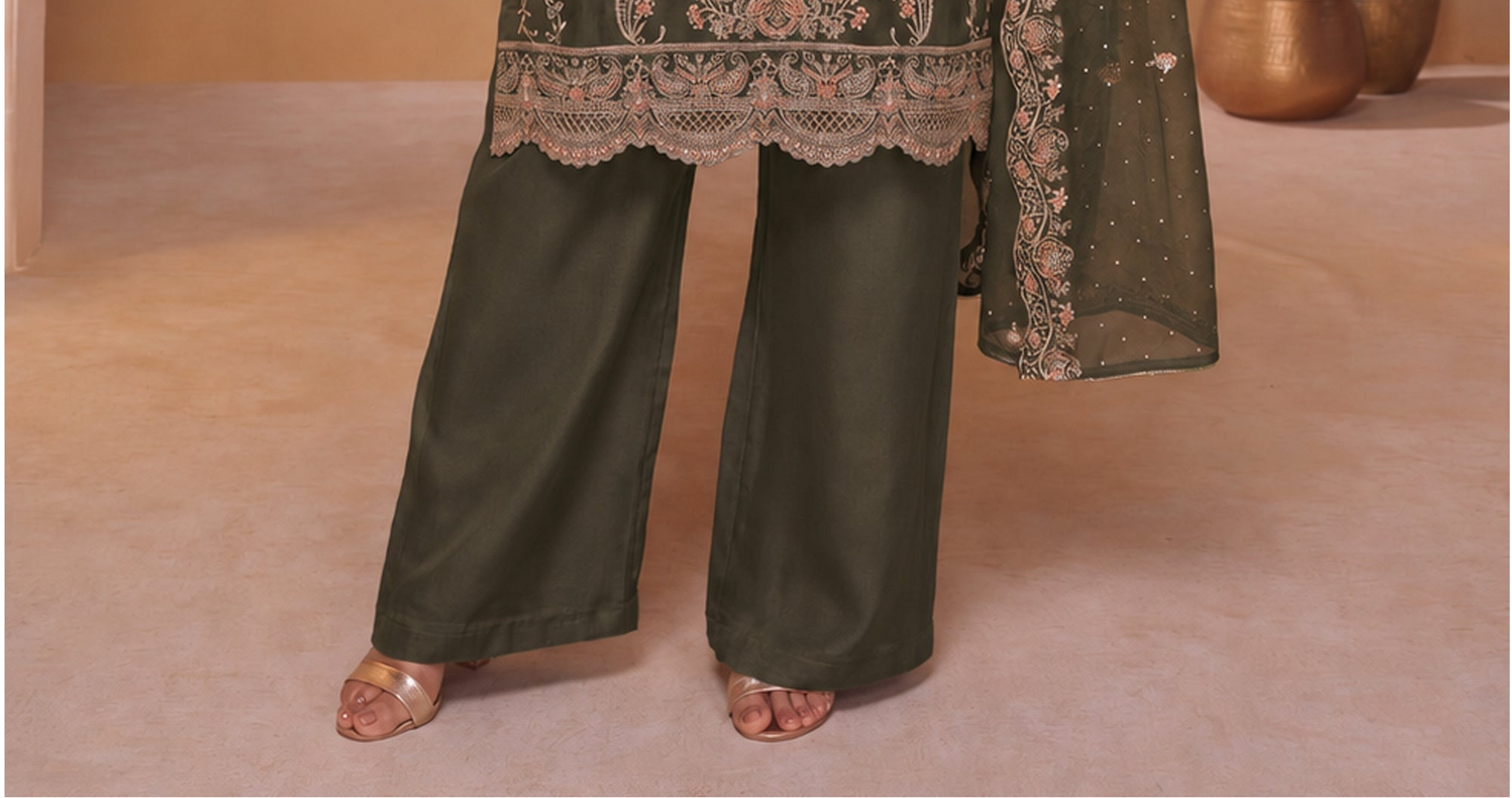 Royal Green Palazzo with structured occasion silhouette