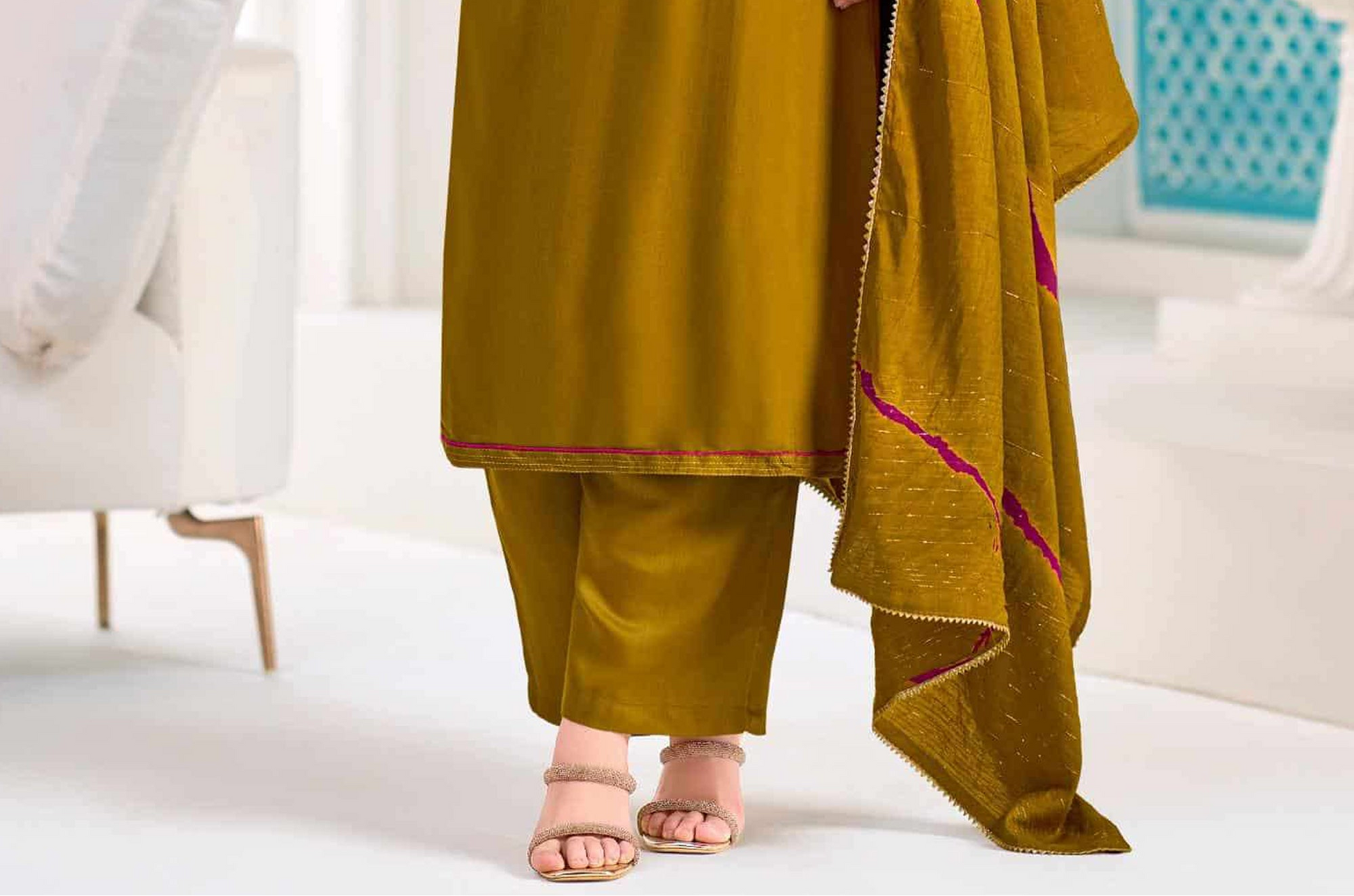 Yellow Color Salwar Kameez with ready to wear finish