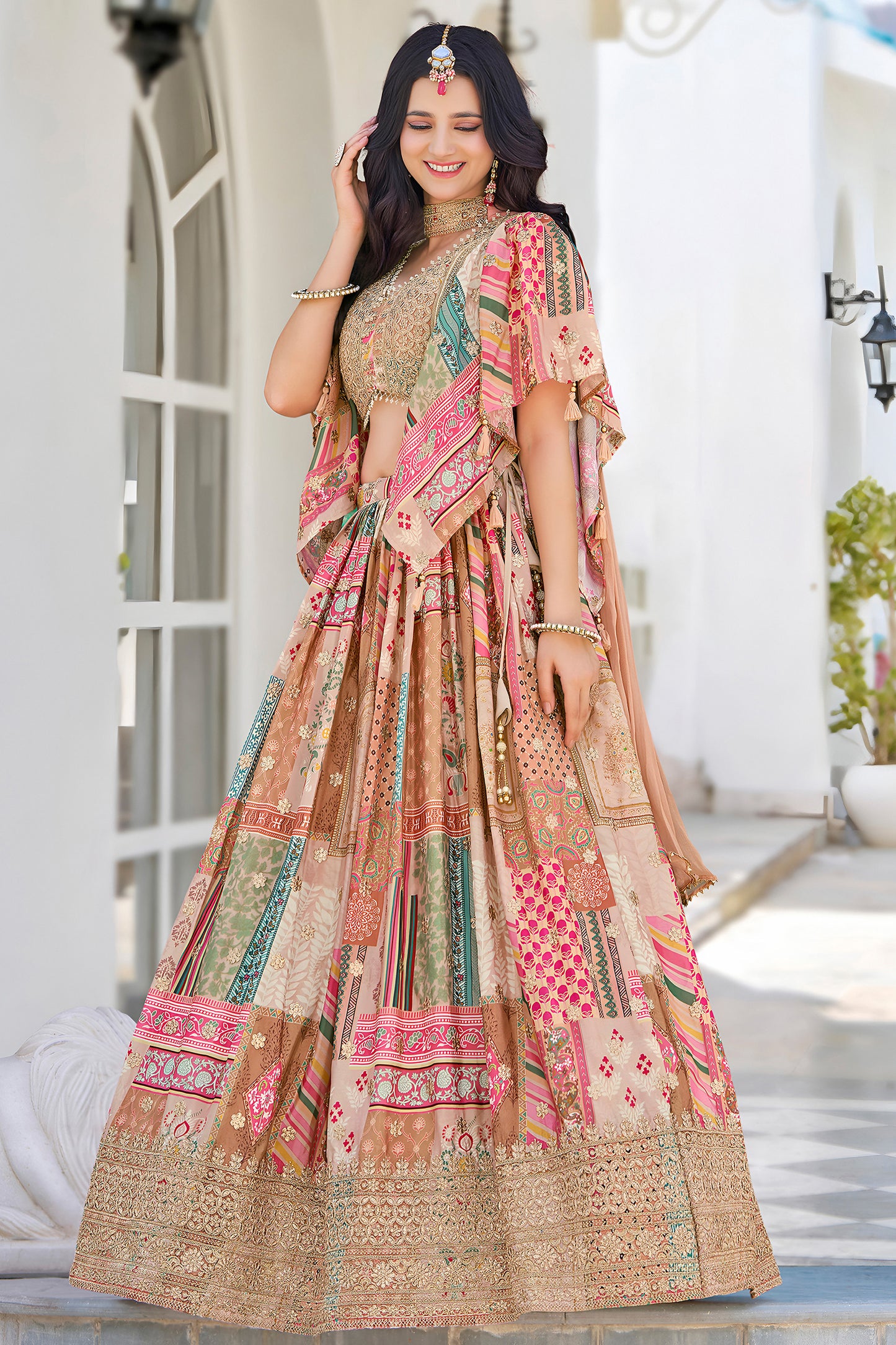Ready to wear lehenga choli with dori work and lace border