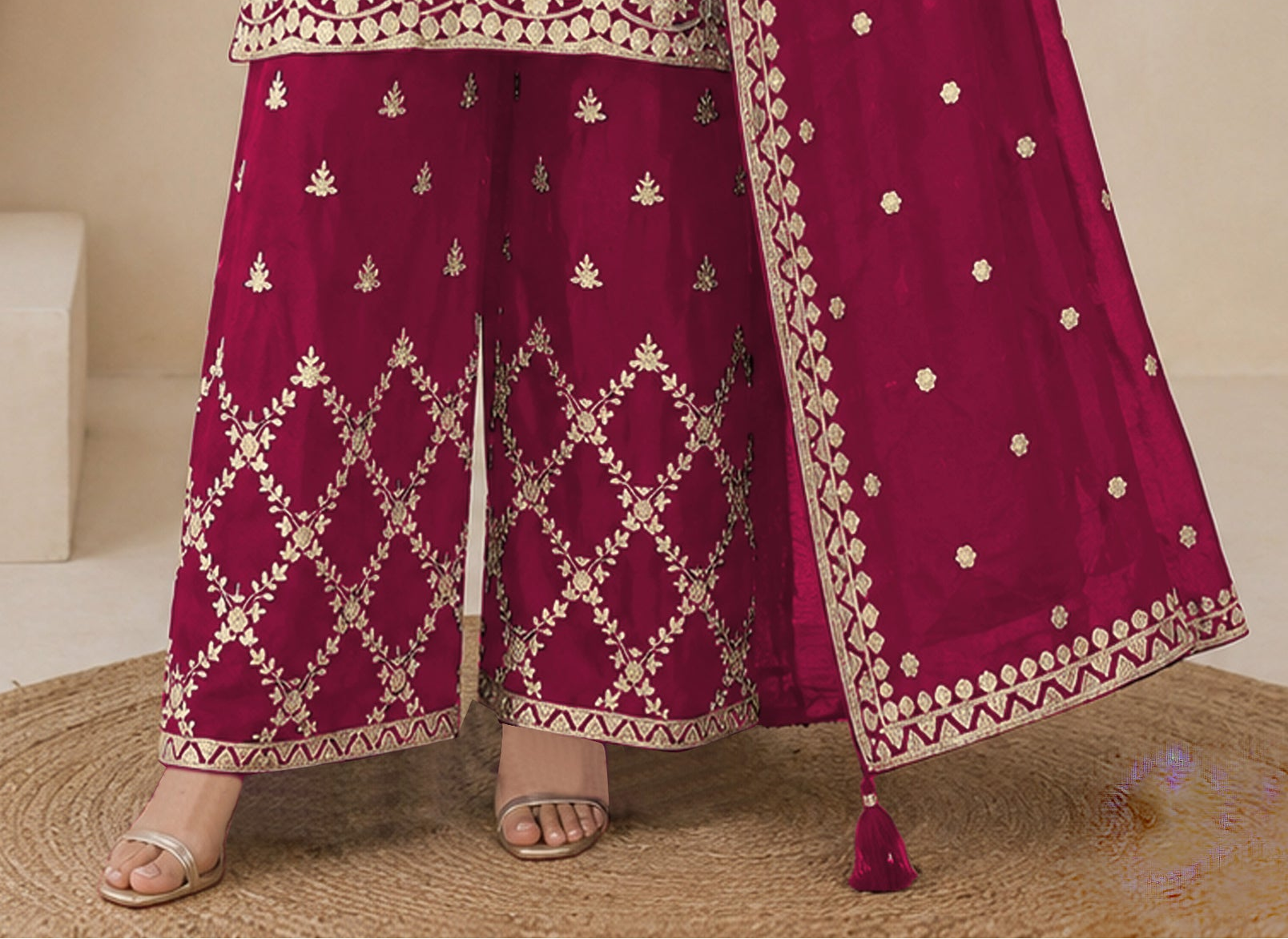 Heavy Embroidered Sequenc palazzo pants close view