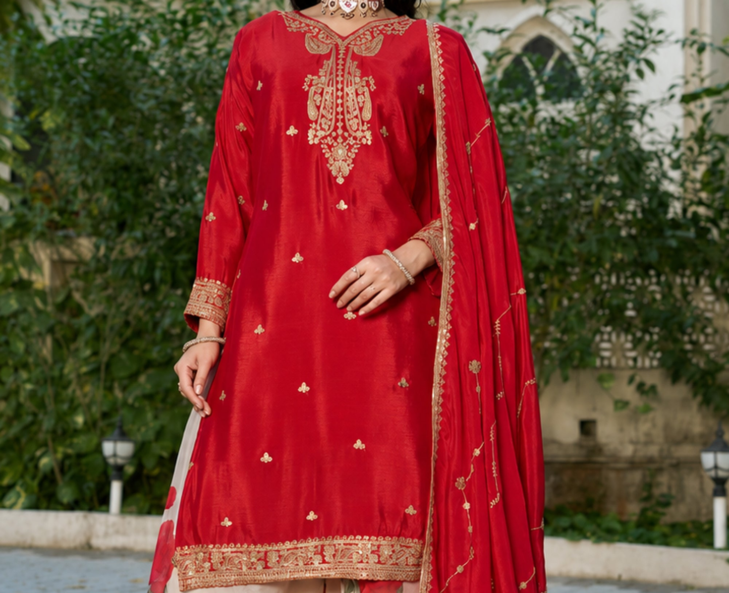Red Palazzo Suit for Eid and occasion styling