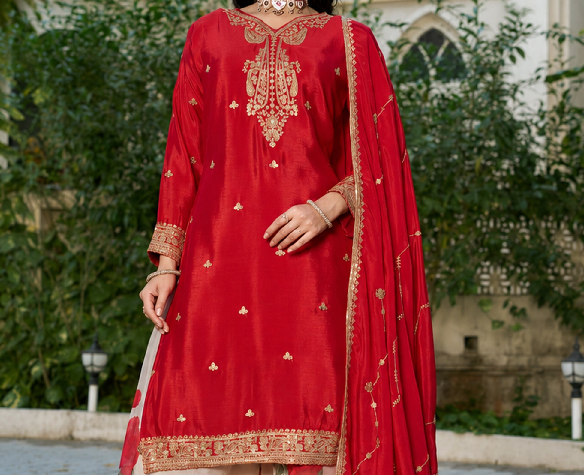 Red Palazzo Suit for Eid and occasion styling