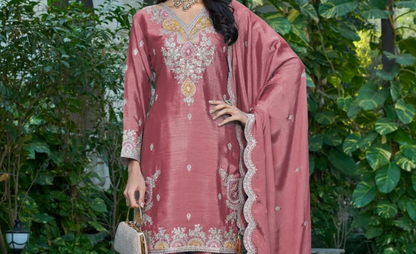 Rose gold Palazzo Suit styled for reception party occasion wear