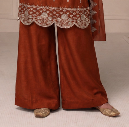 Ready to wear red kameez for Diwali celebration styling with refined embroidery detail