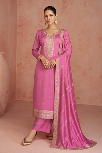 Ready to wear salwar kameez in pink silk front view