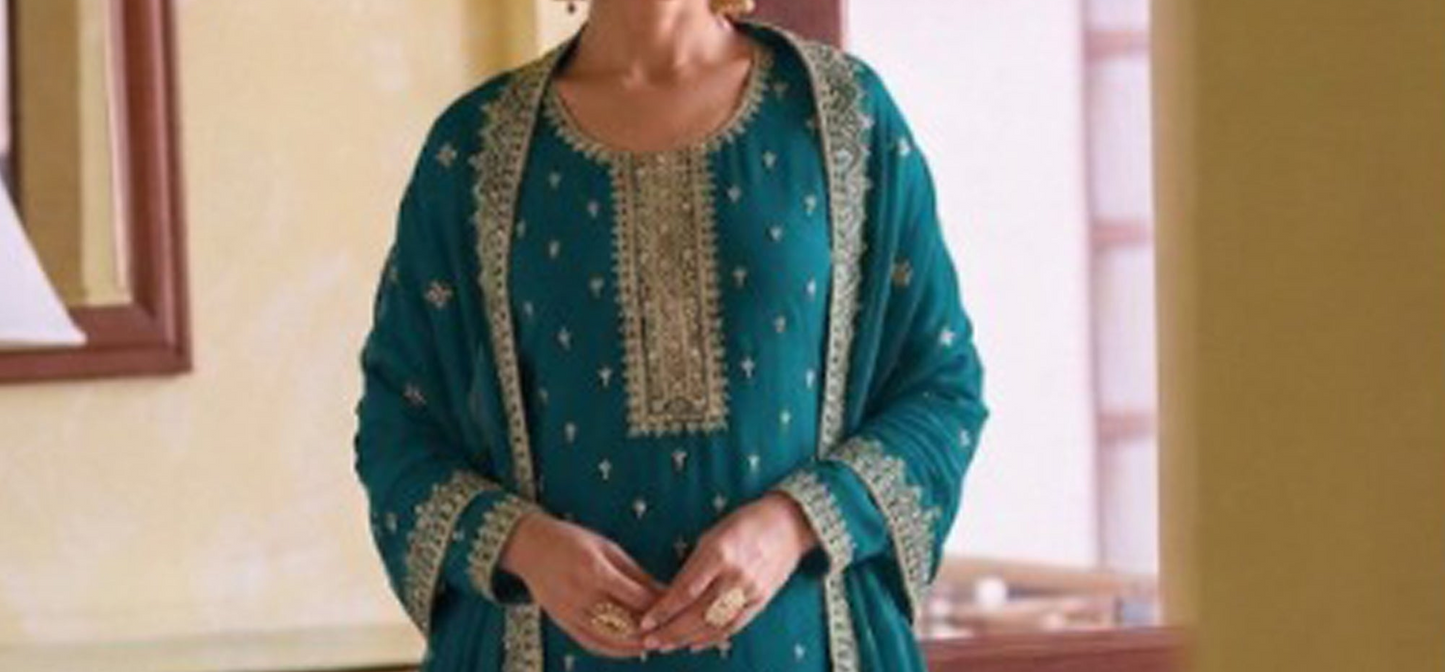 Front view of Teal Green Salwar Kameez for reception styling