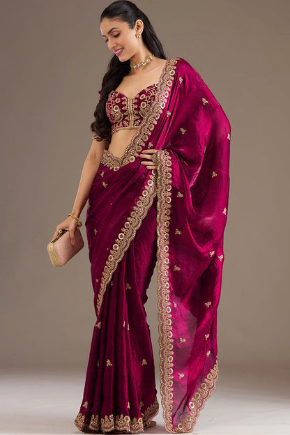 Ready to wear silk saree with embroidery detailing