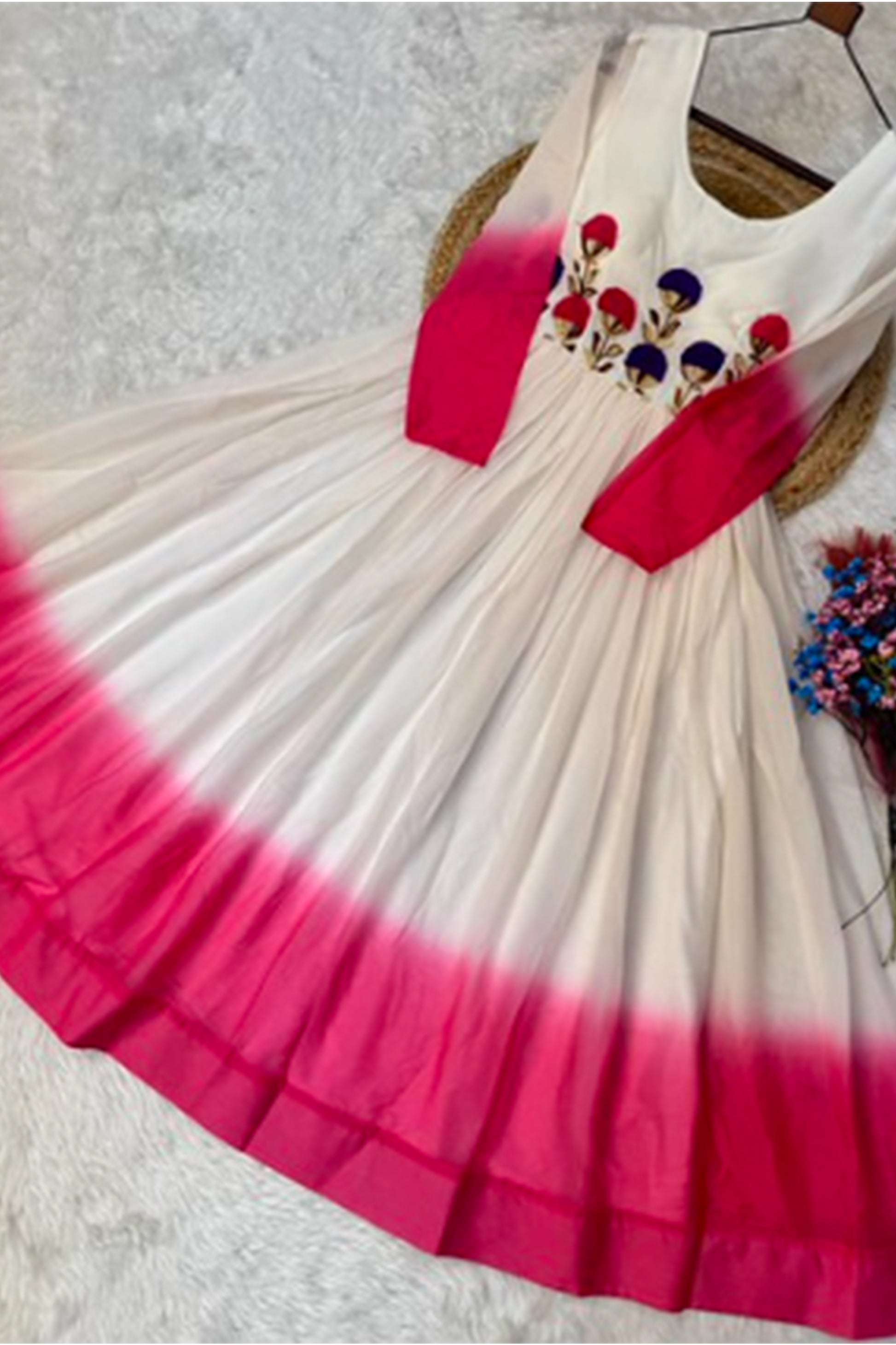 Traditional Indian Gown with woolen thread work detail