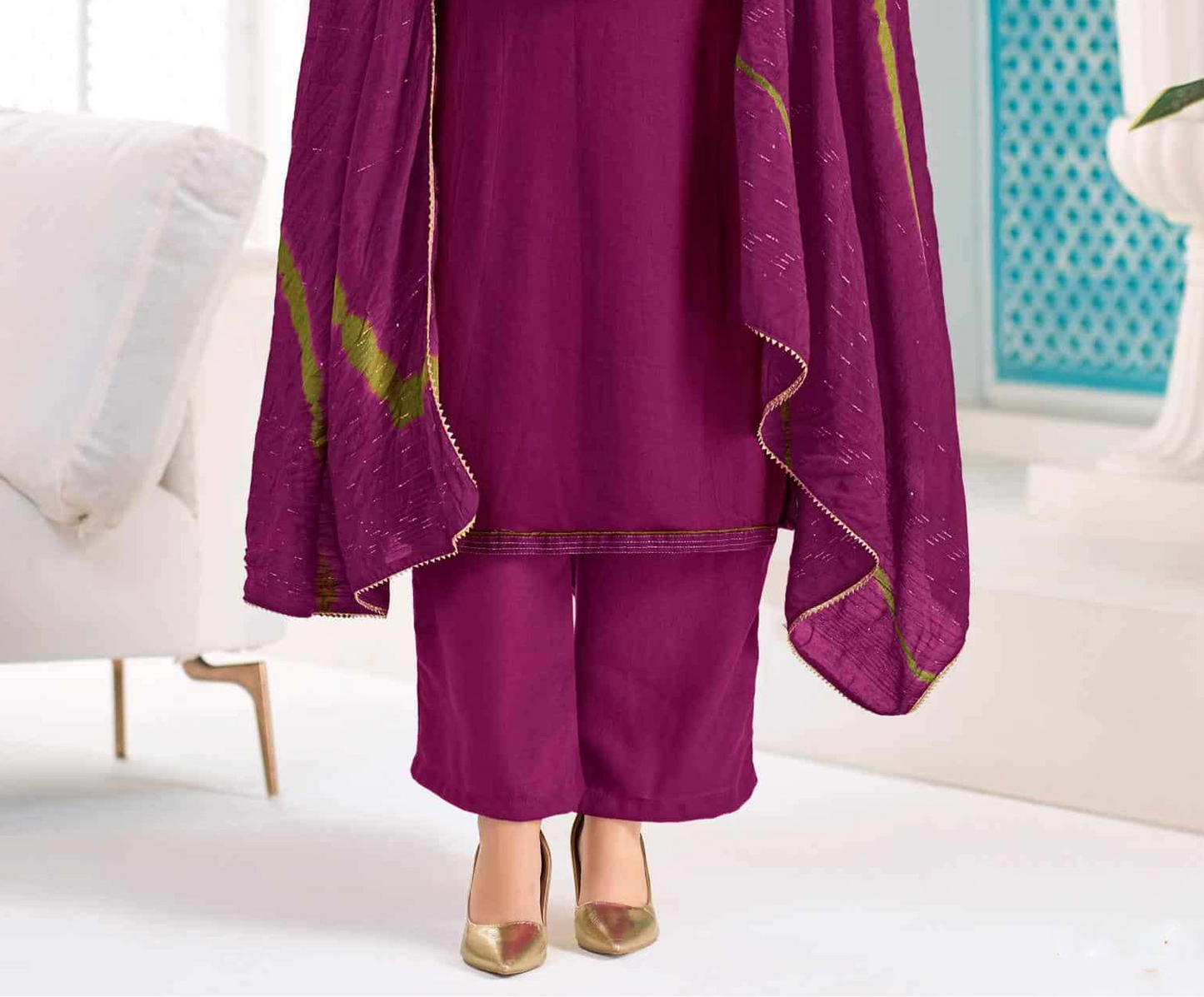 Embroidery work on ladies salwar kameez set