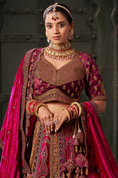 velvet lehenga choli with thread embroidery and sequins detail
