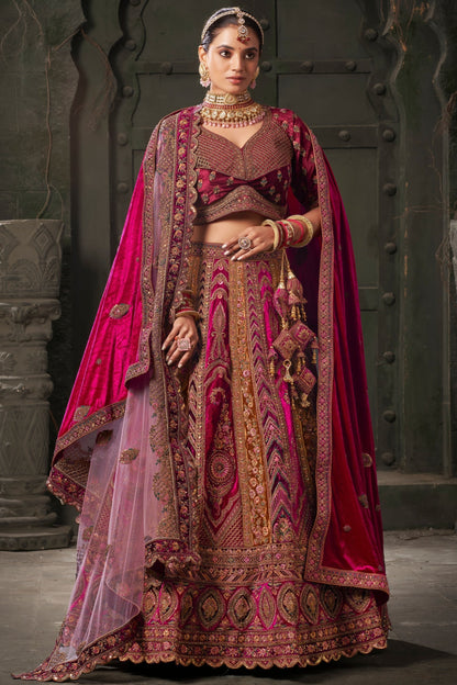 reception lehenga in multi color velvet full front view