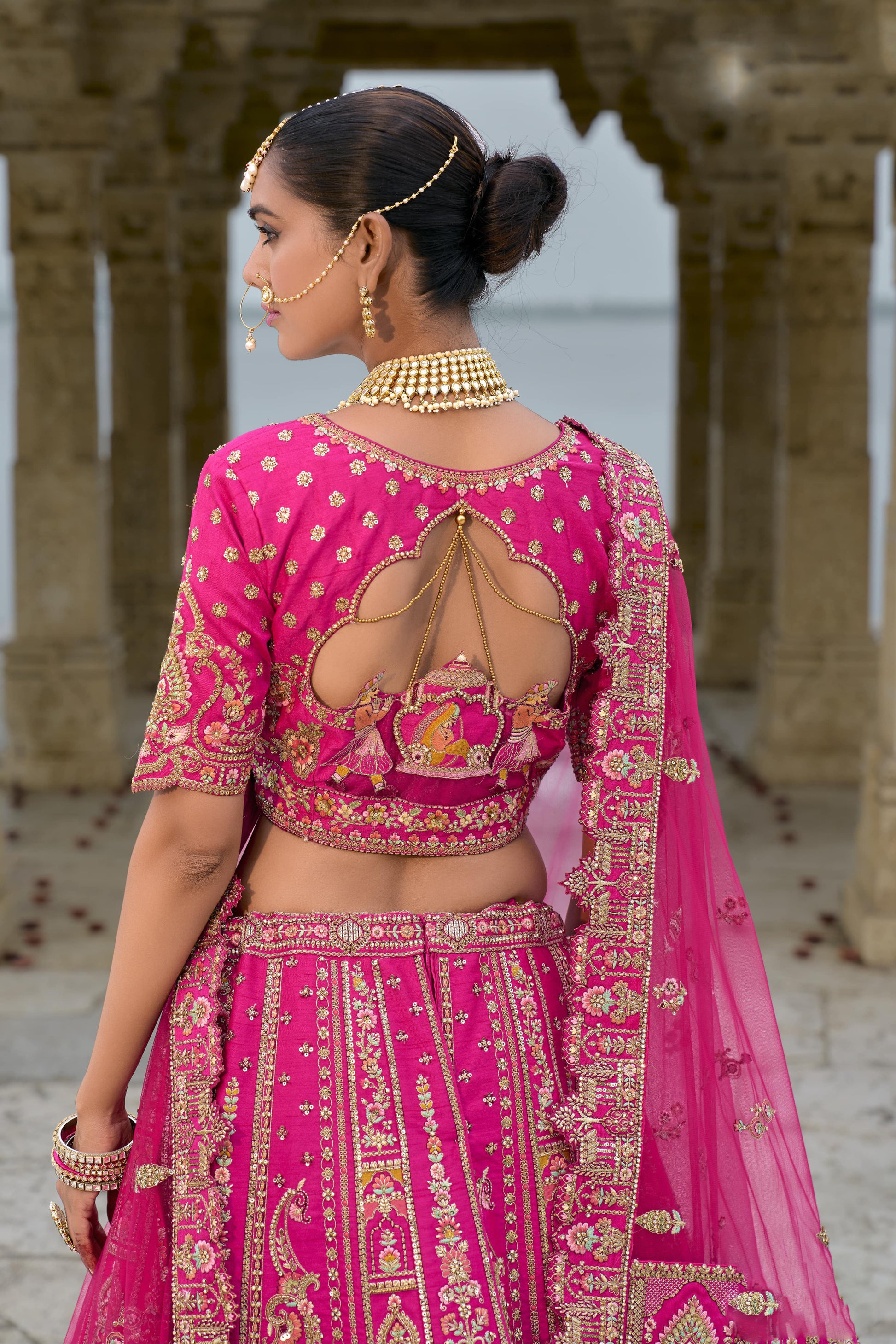 Bridal lehenga blouse back embroidery design